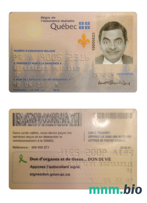 Szablon karty ubezpieczenia zdrowotnego Quebec (Kanada) w PSD